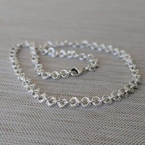 NEW Flower Chain Necklace Handmade in 925 Sterling Silver - 17" -Handcrafted NWT